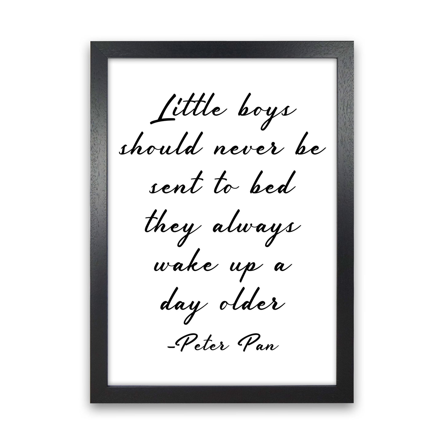 Little Boys Peter Pan Quote Framed Nursey Wall Art Print Black Grain