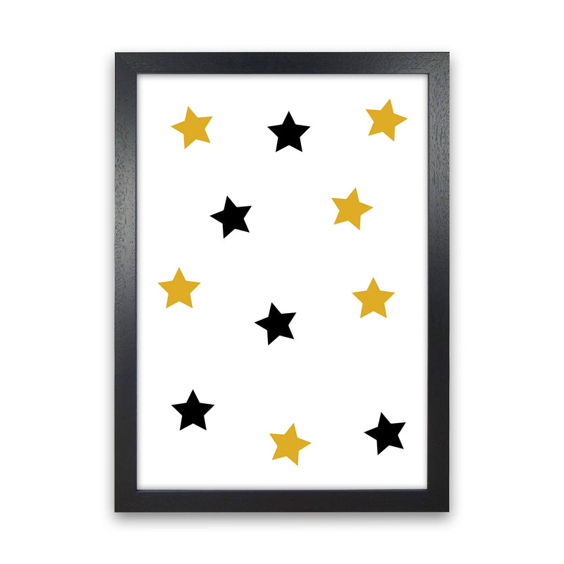 Mustard And Black Stars Modern Print Black Grain