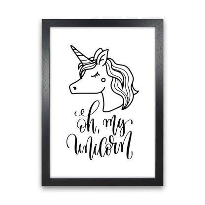 Oh My Unicorn Black Framed Nursey Wall Art Print Black Grain