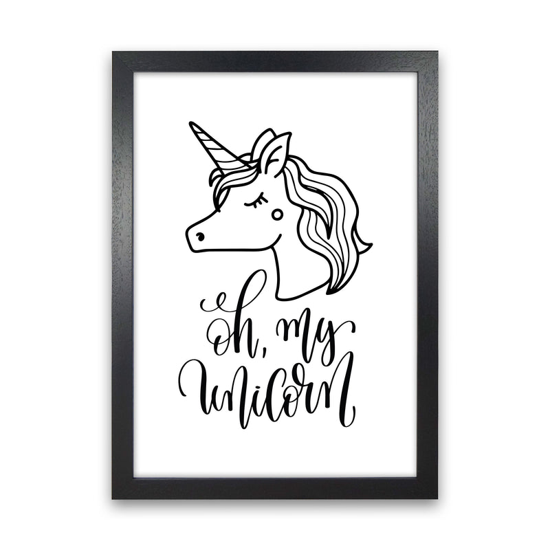 Oh My Unicorn Black Framed Nursey Wall Art Print Black Grain