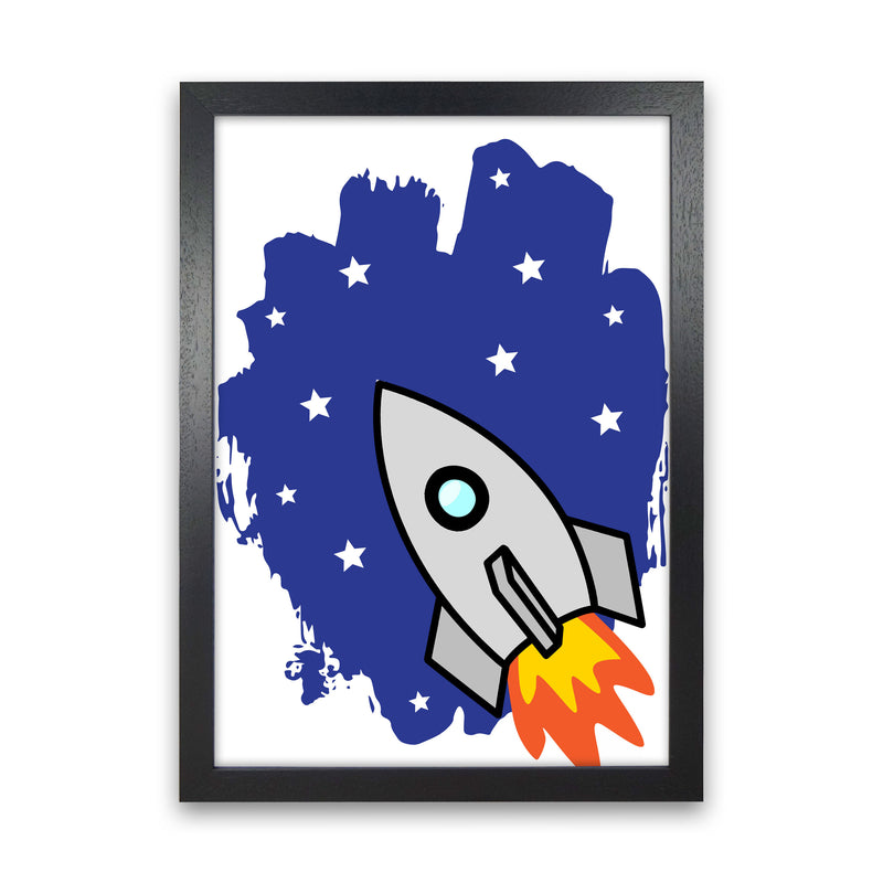 Space Rocket Framed Nursey Wall Art Print Black Grain
