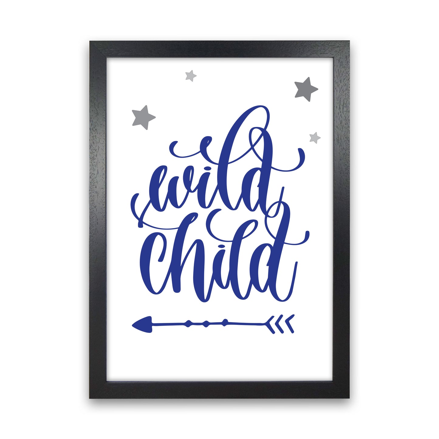 Wild Child Navy Framed Nursey Wall Art Print Black Grain