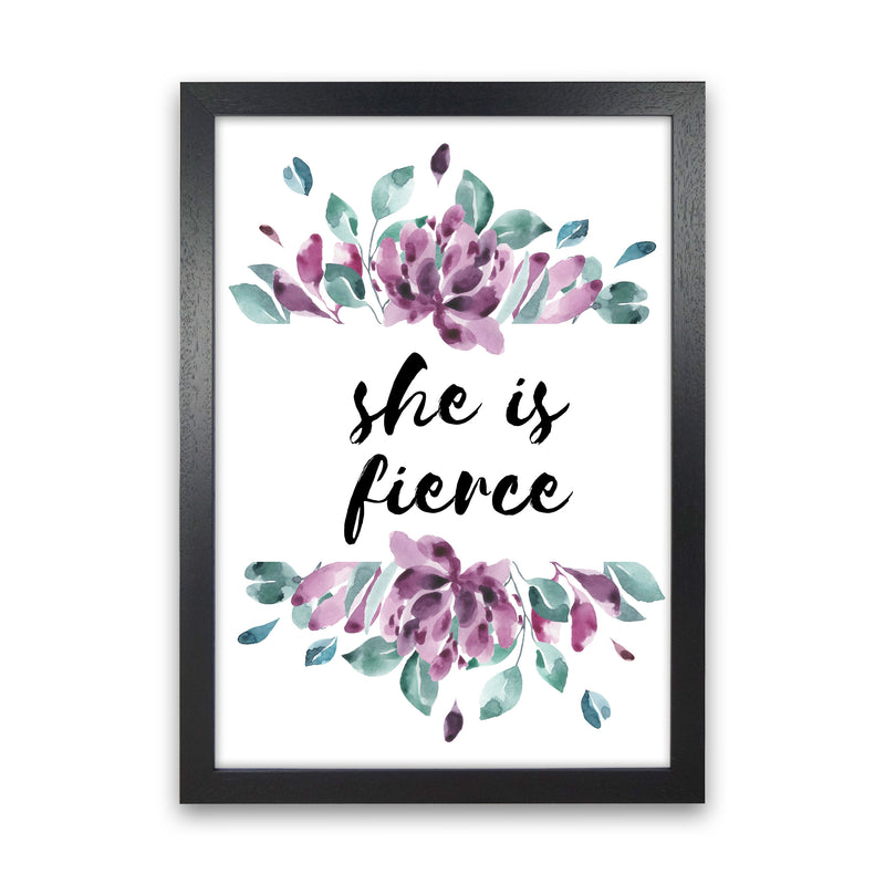 She Is Fierce Purple Floral Modern Print Black Grain