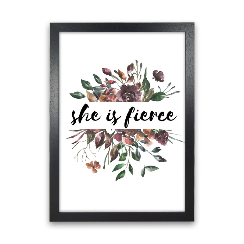 She Is Fierce Mixed Floral Modern Print Black Grain