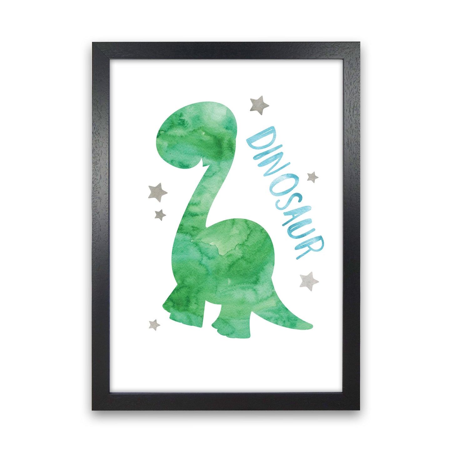 Dinosaur Watercolour Modern Print Black Grain
