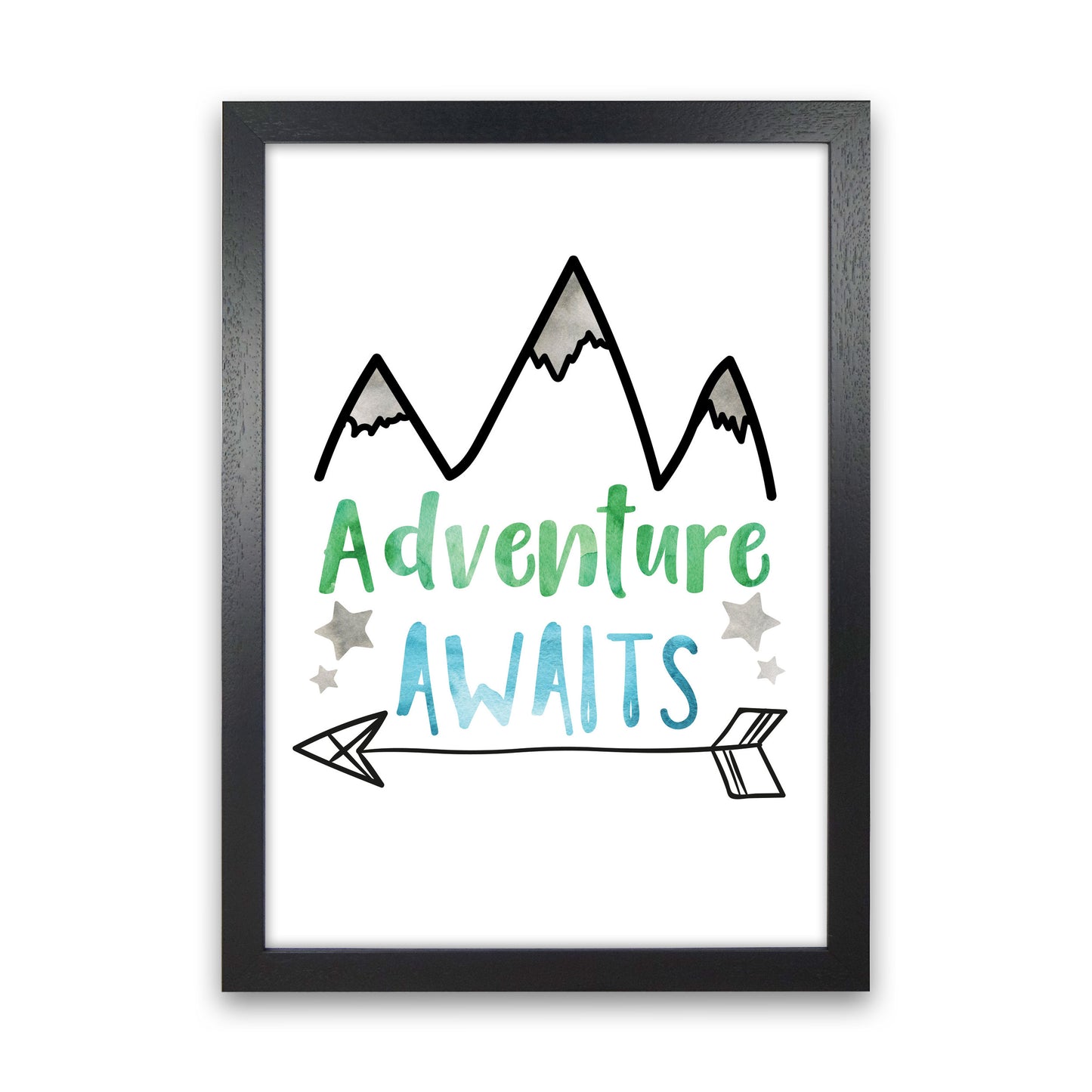 Adventure Awaits Watercolour Modern Print Black Grain