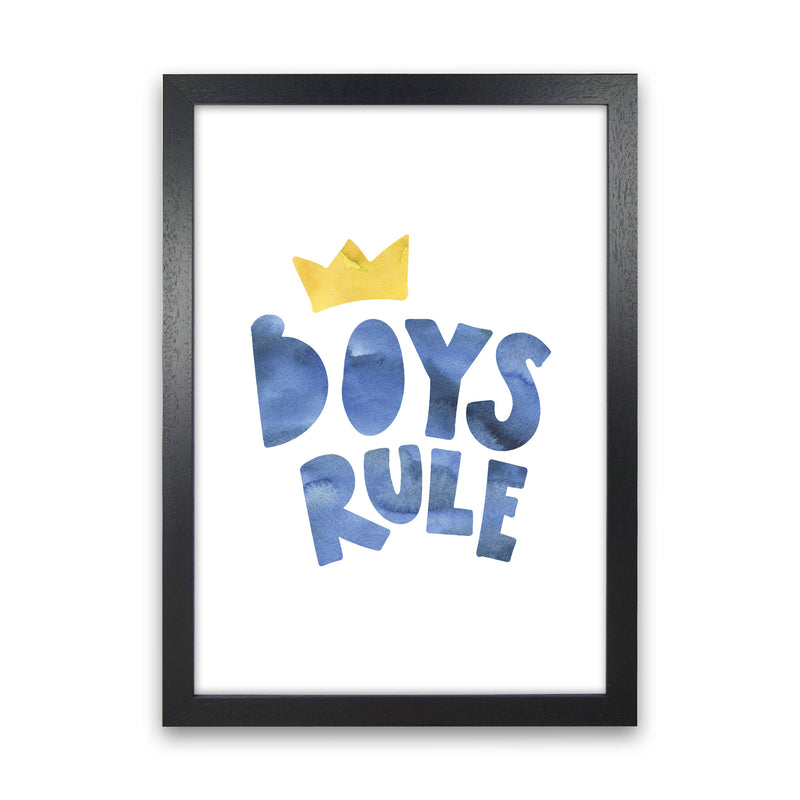 Boys Rule Watercolour Framed Nursey Wall Art Print Black Grain