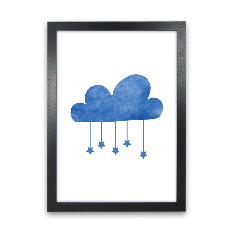 Blue Cloud Watercolour Modern Print Black Grain