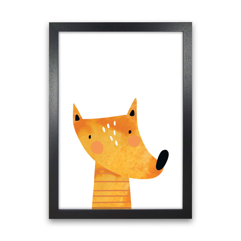 Scandi Fox Watercolour Framed Nursey Wall Art Print Black Grain