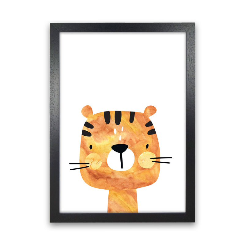 Scandi Tiger Watercolour Framed Nursey Wall Art Print Black Grain