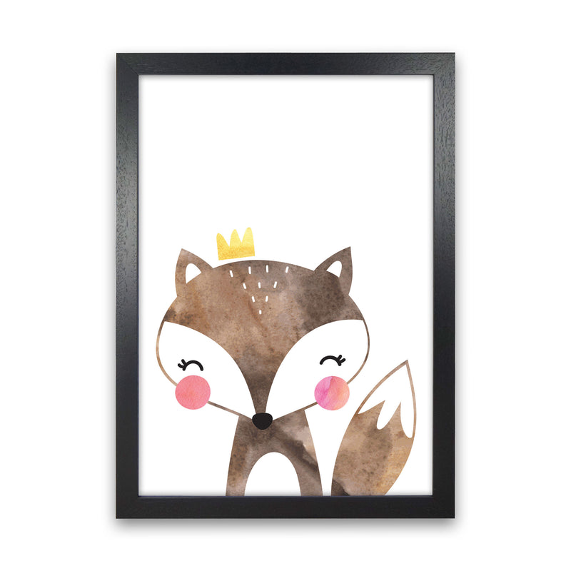 Scandi Brown Fox Watercolour Framed Nursey Wall Art Print Black Grain