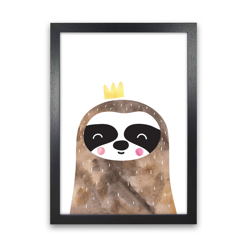 Scandi Brown Sloth Watercolour Framed Nursey Wall Art Print Black Grain