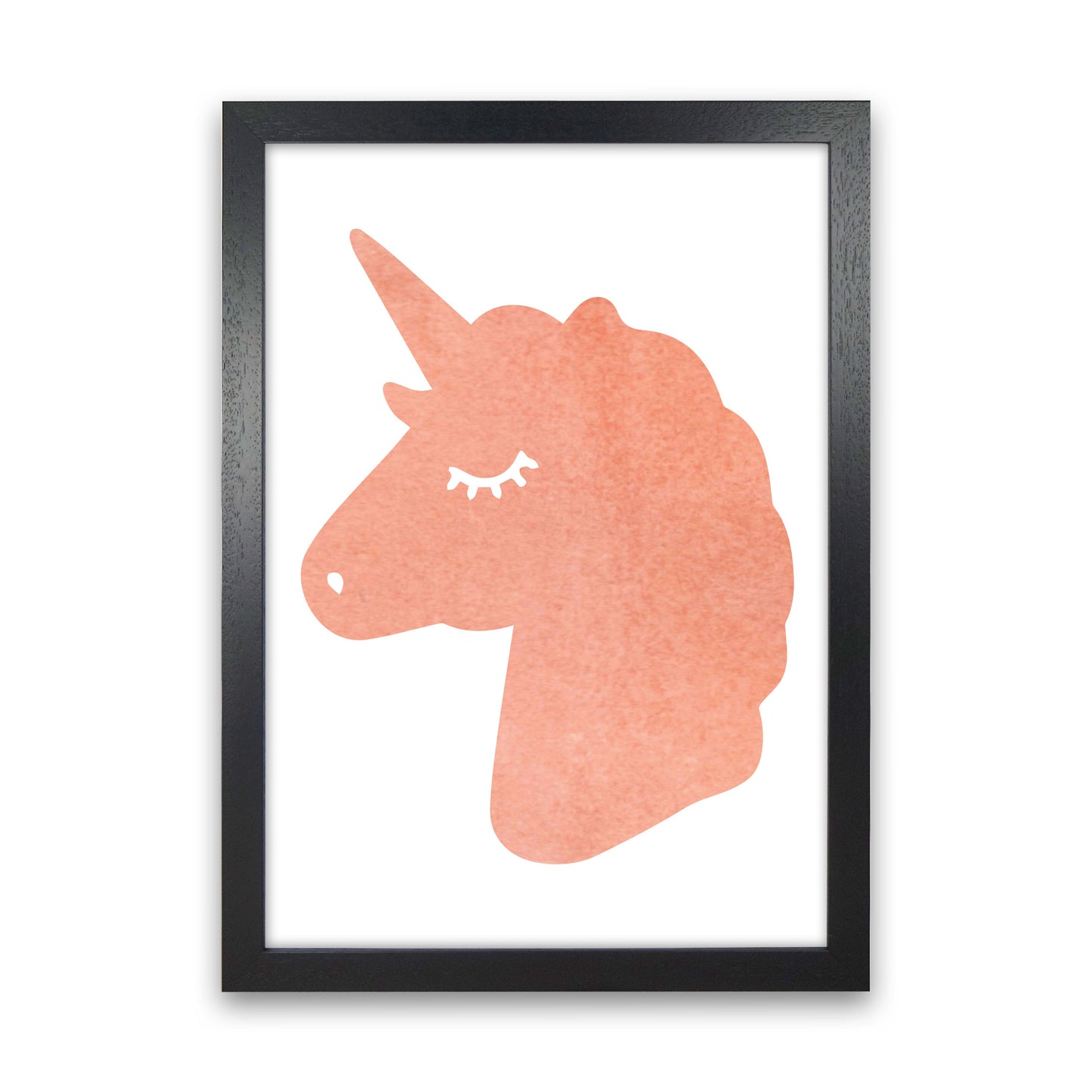 Unicorn Peach Silhouette Watercolour Modern Print Black Grain