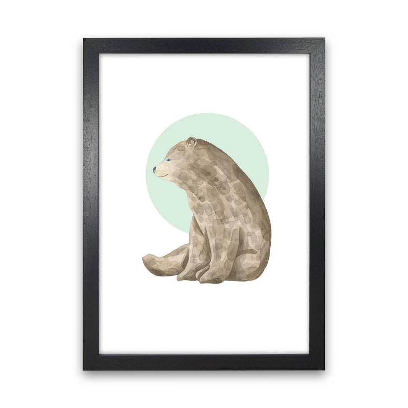 Watercolour Bear With Green Circle Modern Print Animal Art Print Black Grain