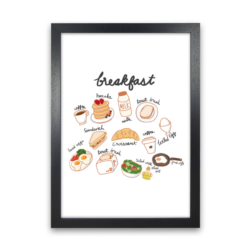 Breakfast Collection Portrait Modern Print, Framed Kitchen Wall Art Black Grain