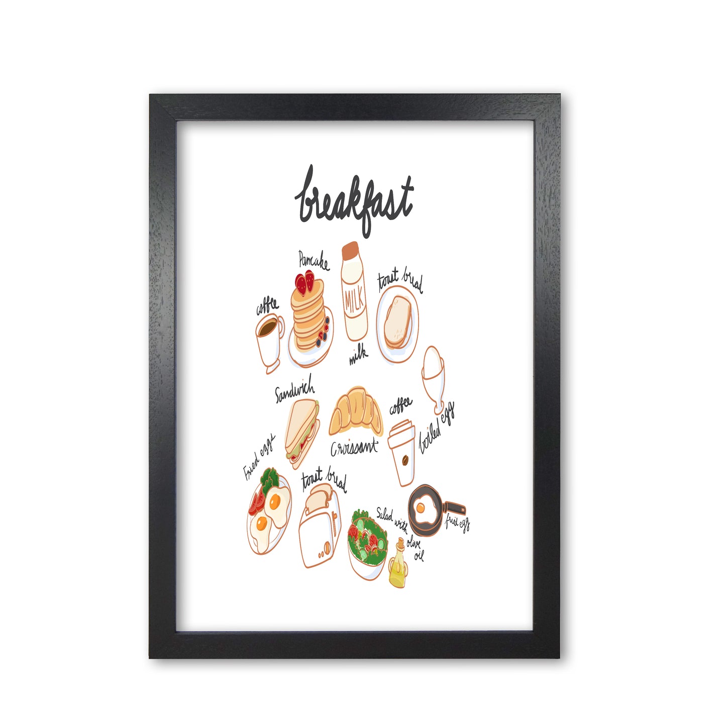 Breakfast Collection Landscape Modern Print, Framed Kitchen Wall Art Black Grain