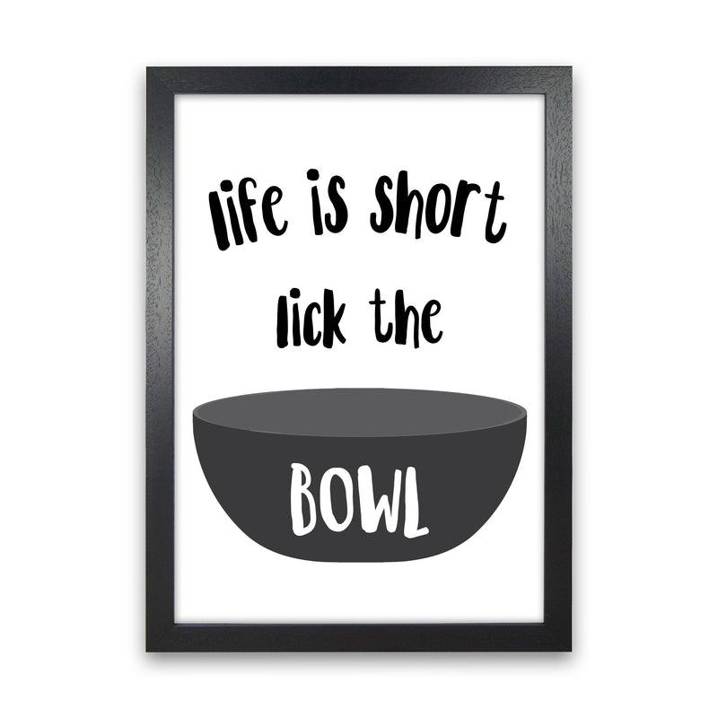 Lick The Bowl Modern Print, Framed Kitchen Wall Art Black Grain