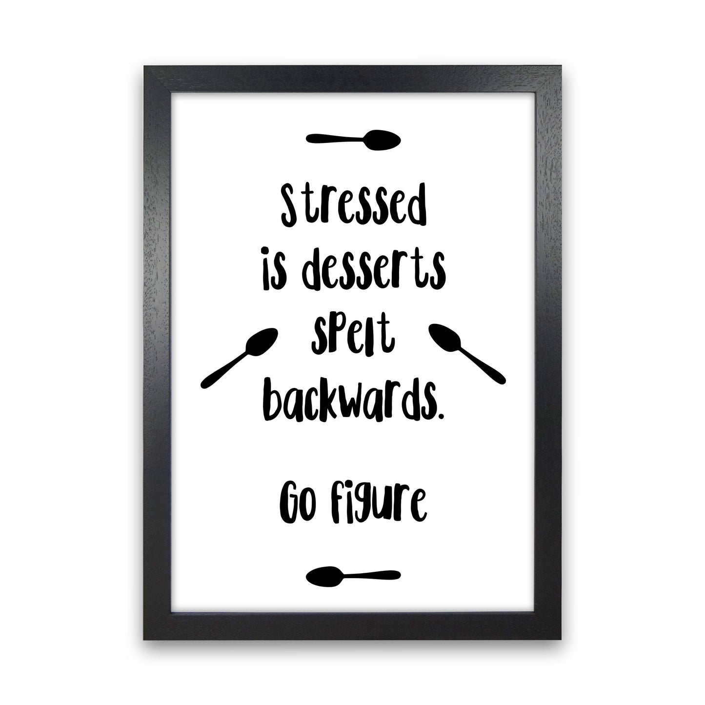 Stressed Is Desserts Spelled Backwards Modern Print, Framed Kitchen Wall Art Black Grain
