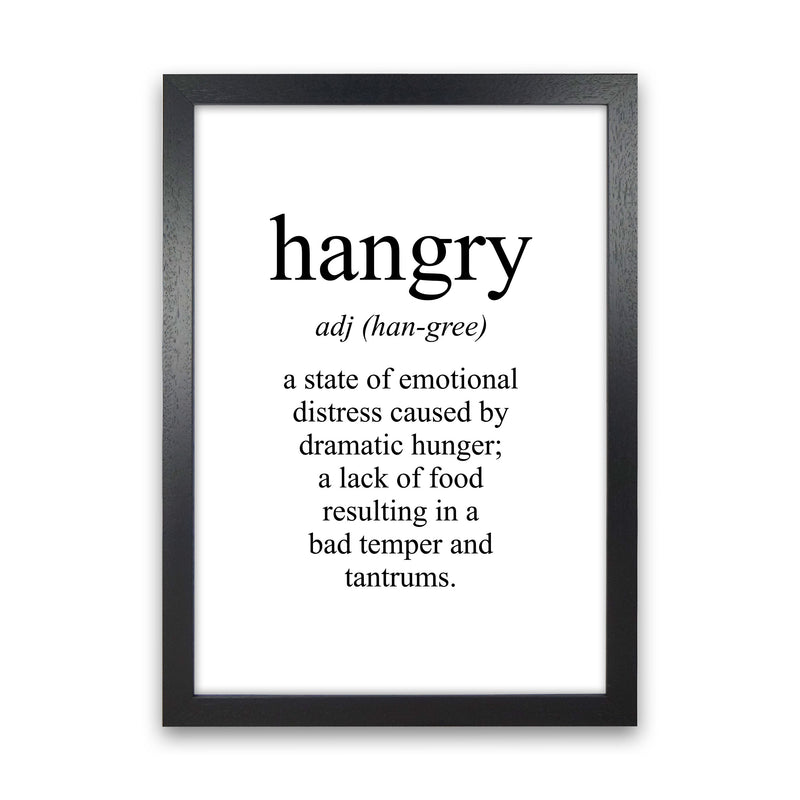 Hangry Modern Print, Framed Kitchen Wall Art Black Grain
