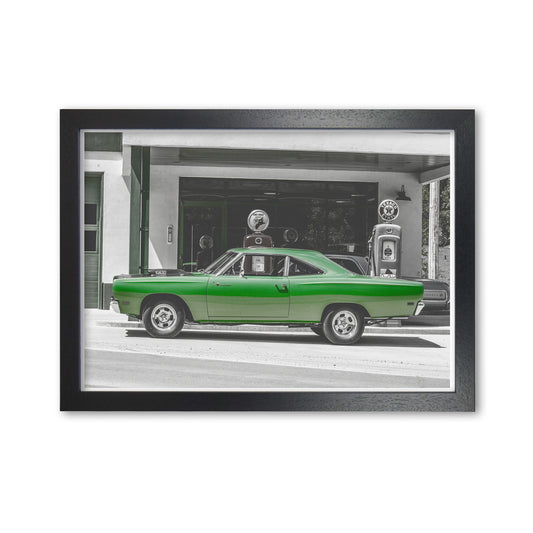 Green Car Modern Print Black Grain