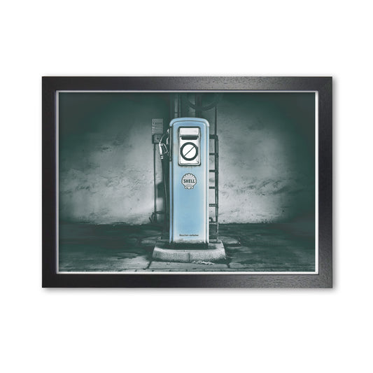 Little Blue Gas Pump Modern Print Black Grain