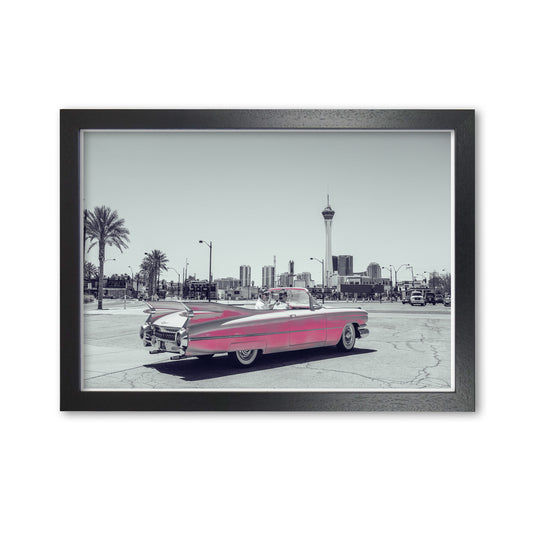 Retro Pink Car Modern Print Black Grain