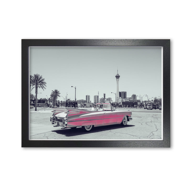 Retro Pink Car Modern Print Black Grain