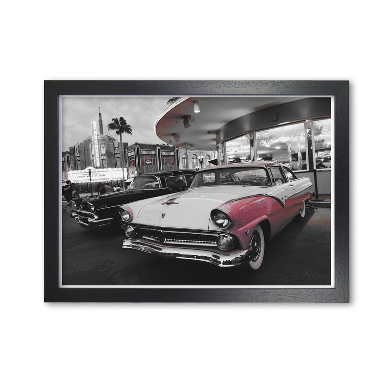 Vintage Pink And White Car Modern Print Black Grain