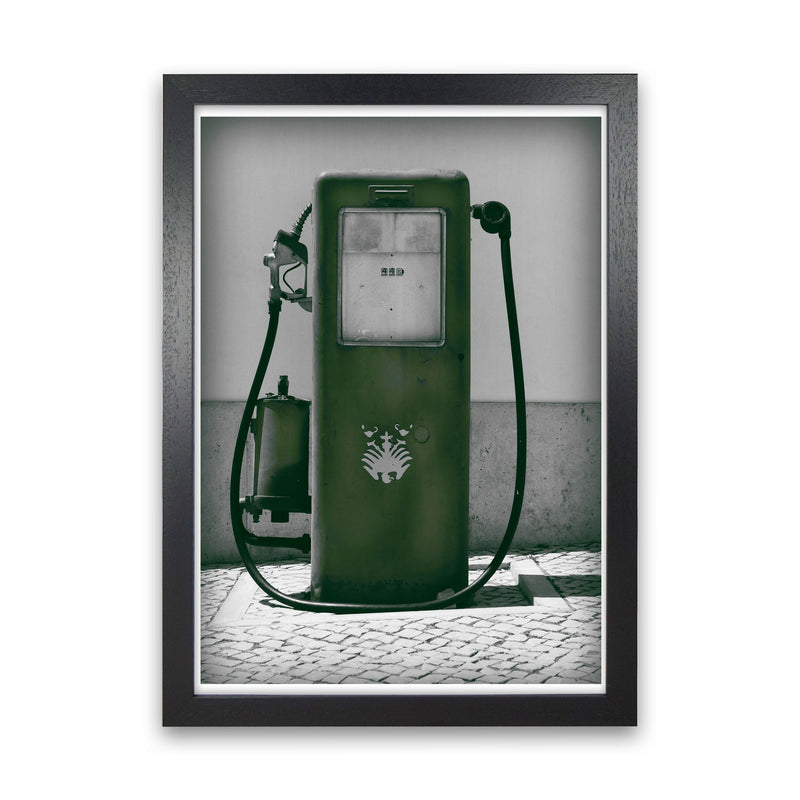 Vintage Green Gas Pump Modern Print Black Grain