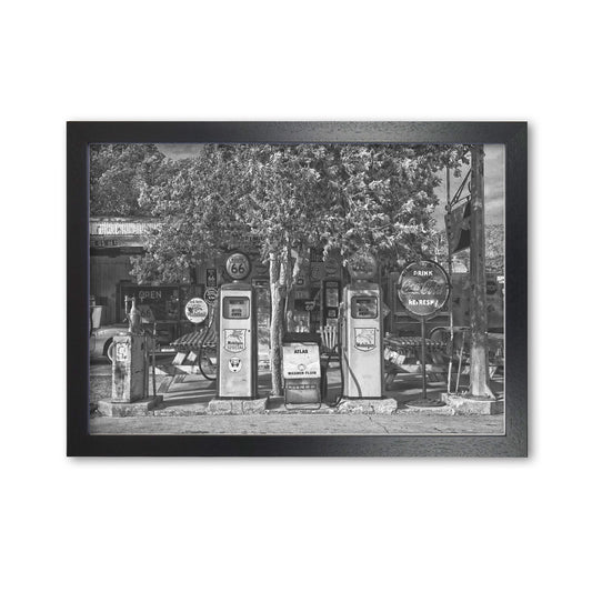 Retro Black And White Gas Pumps Modern Print Black Grain