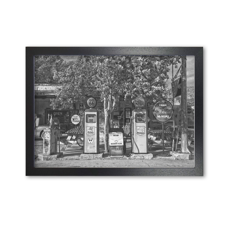 Retro Black And White Gas Pumps Modern Print Black Grain