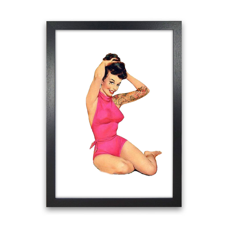 Retro Pin Up Girl Modern Print Black Grain