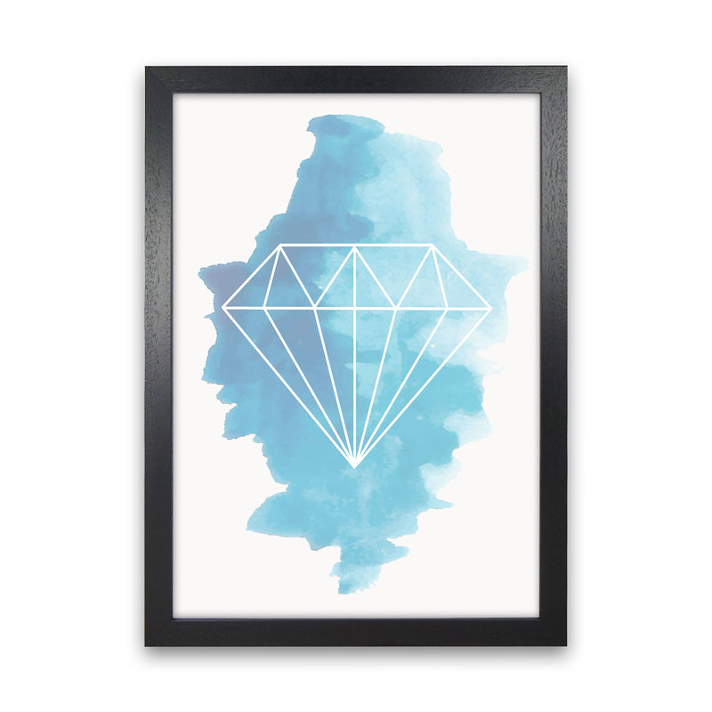 Geo Diamond Blue Watercolour Modern Print Black Grain