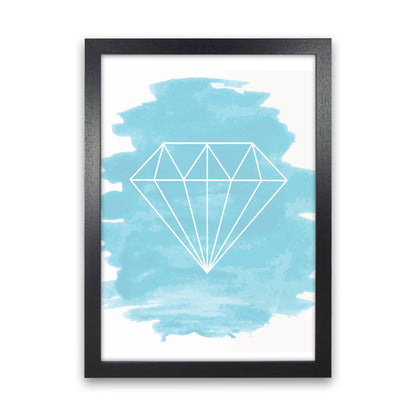 Geo Diamond Light Blue Watercolour Modern Print Black Grain