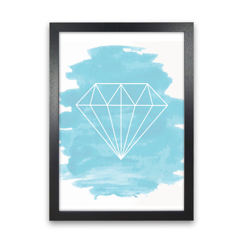 Geo Diamond Light Blue Watercolour Modern Print Black Grain