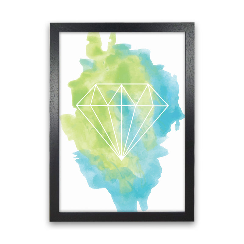 Geo Diamond Turquoise Multi Watercolour Modern Print Black Grain