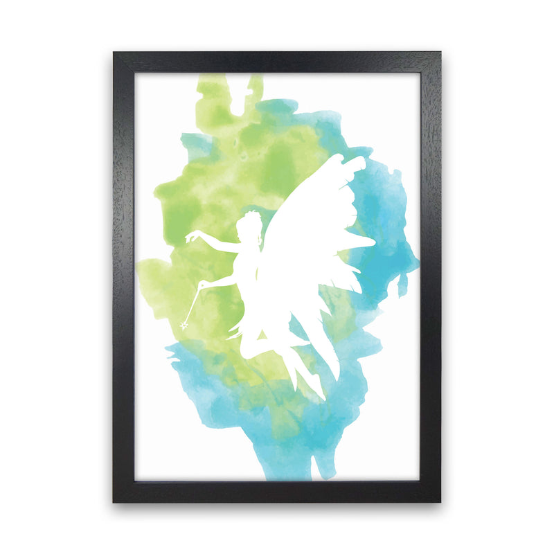 Fairy Turquoise Multi Watercolour Modern Print Black Grain