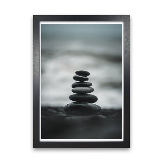 Black Pebble Stack Modern Print, Framed Botanical & Nature Art Print Black Grain