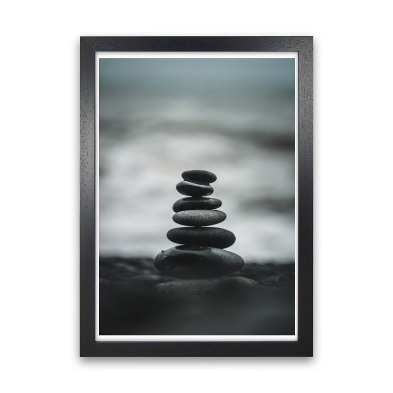 Black Pebble Stack Modern Print, Framed Botanical & Nature Art Print Black Grain