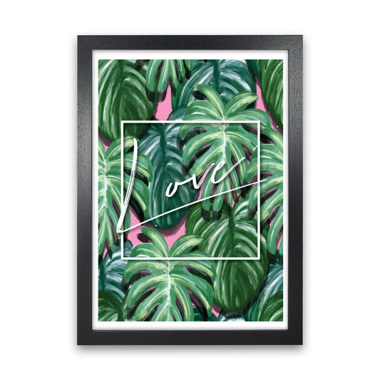Love Green Leaves Modern Print, Framed Botanical & Nature Art Print Black Grain