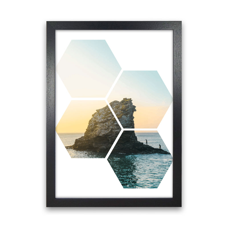 Abstract Hex Island And Sea Modern Print Black Grain