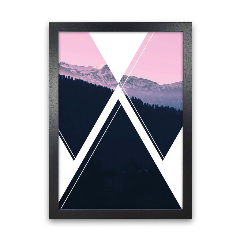 Abstract Pink Mountain Modern Print Black Grain