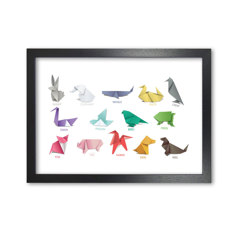 Origami Animals Modern Print Black Grain