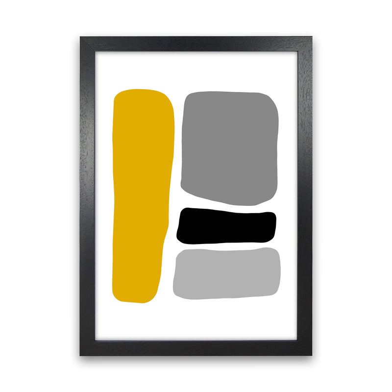 Mustard And Black Abstract Stones 1 Art Print by Pixy Paper Black Grain