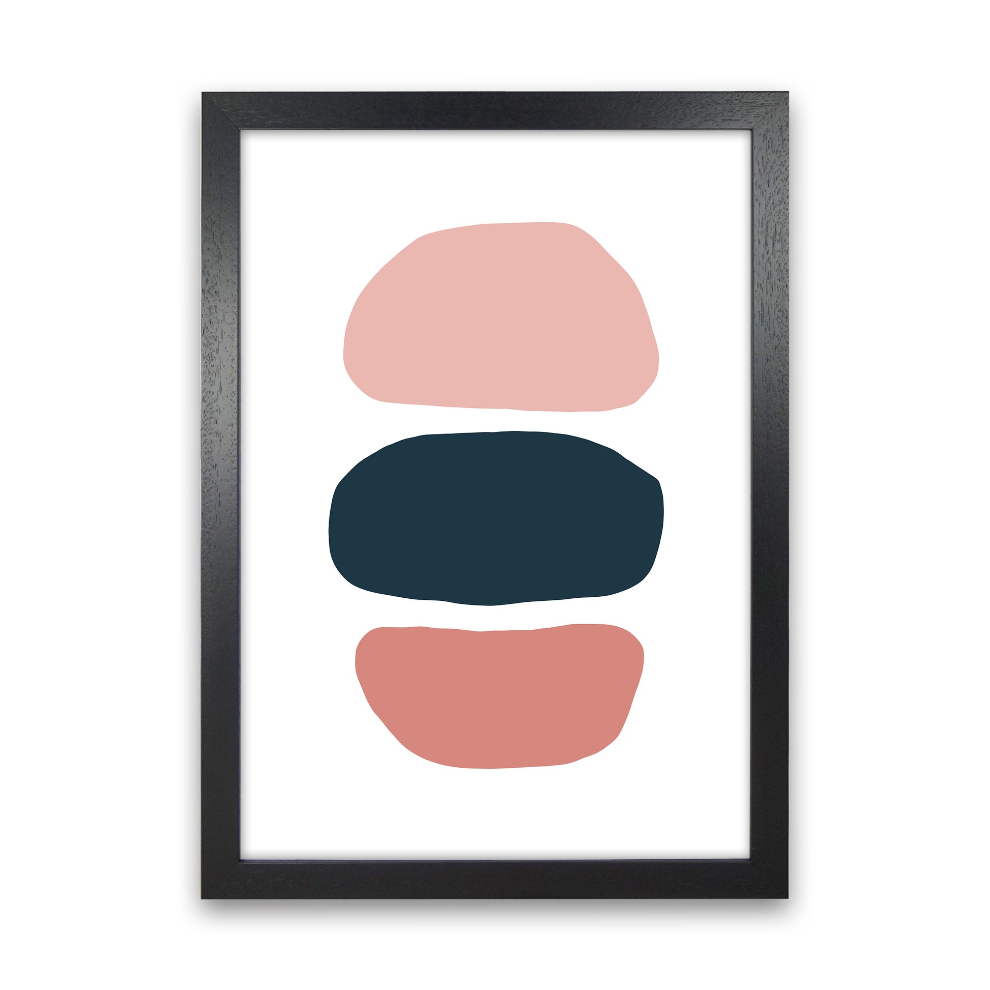 Pink And Navy Abstract Stones 1 Art Print by Pixy Paper Black Grain
