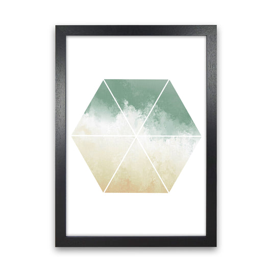 Green And Beige Watercolour Hexagon Abstract  Art Print by Pixy Paper Black Grain