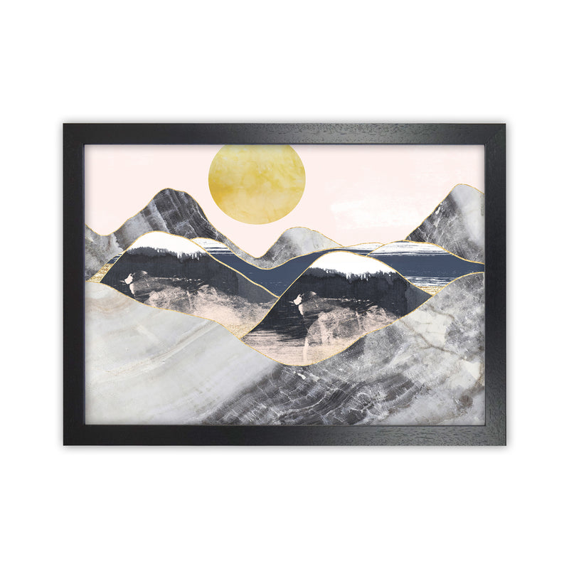 Gold Moon Navy Marble Mountains Landscape  Art Print by Pixy Paper Black Grain