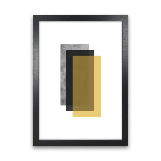 Geometric Mustard And Black Rectangles  Art Print by Pixy Paper Black Grain
