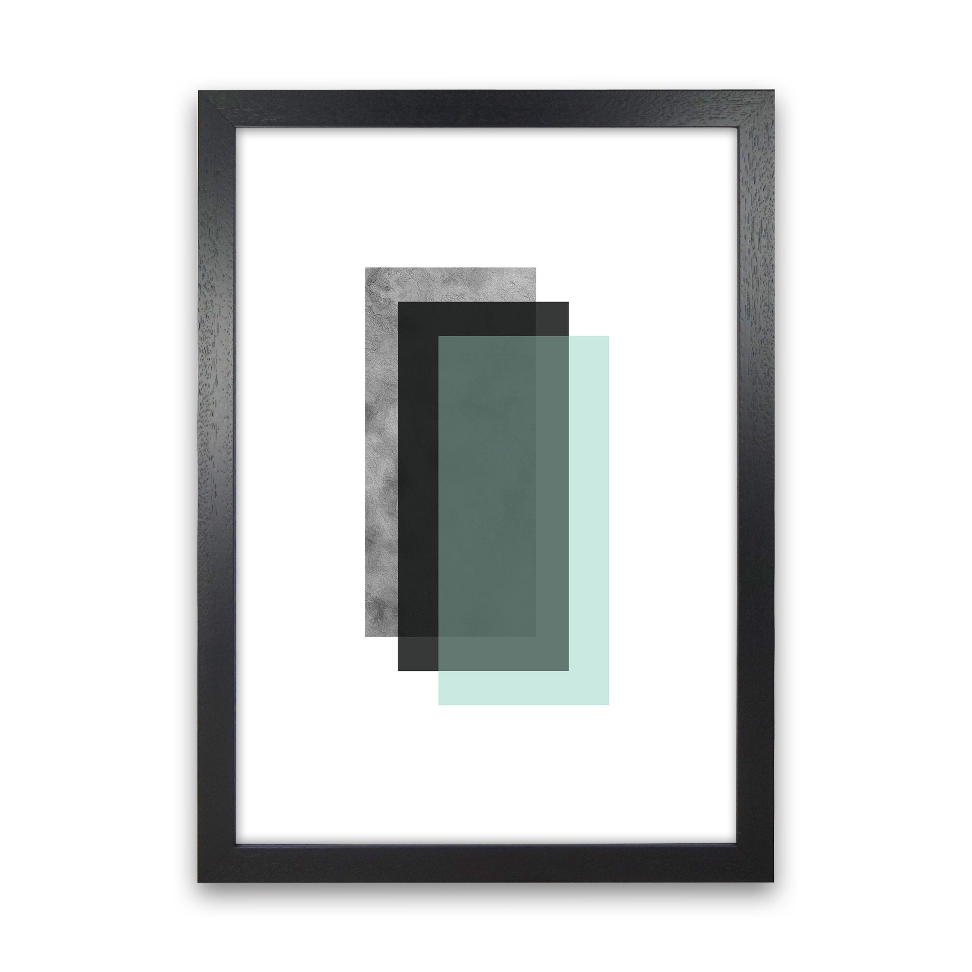 Geometric Mint And Black Rectangles  Art Print by Pixy Paper Black Grain