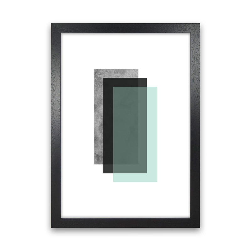 Geometric Mint And Black Rectangles  Art Print by Pixy Paper Black Grain